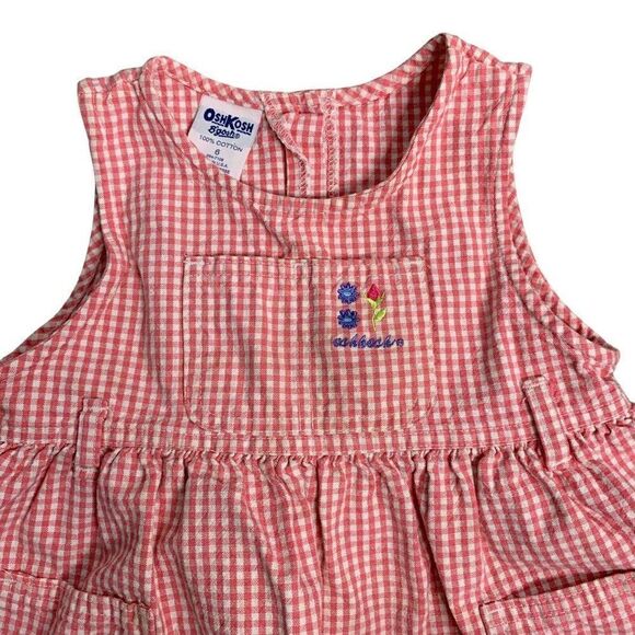 Vintage OshKosh Bgosh Toddler Pinafore Dress 6 Pink Gingham Made USA - Picture 2 of 5
